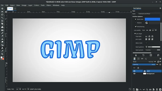 Thick text outline in GIMP 2.99.14