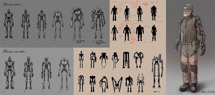 Early character research sketches