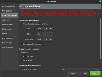 DSLR Raw Debayer Preferences