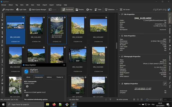 digiKam 8.2.0 running under Microsoft Windows 10 with Qt6 framework