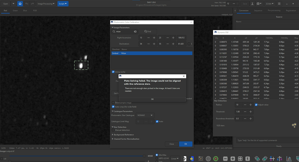 Siril photometric colour calibration not working Siril discuss.pixls.us