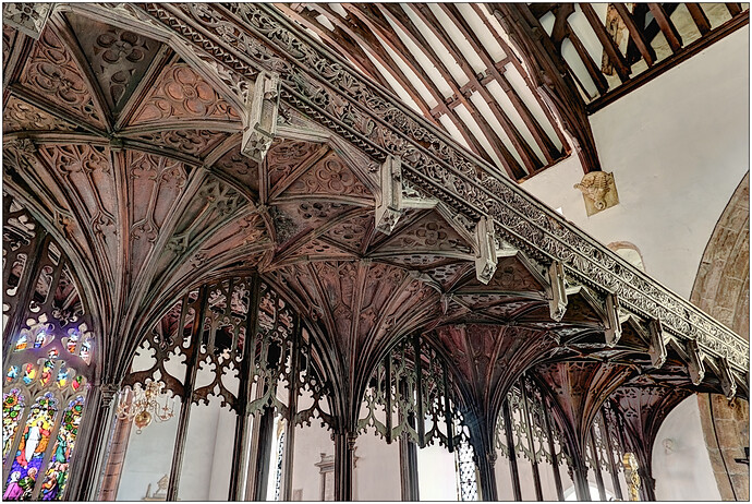 CONWY - Rood Screen. Highly ornate & rare - would have originally been brightly painted.