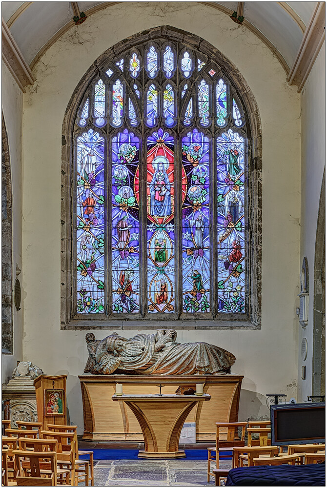 ABERGAVENNY - World's only known wooden Jesse, C15th, with modern glass 'tree window'. The wood structure was originally 26ft tall.