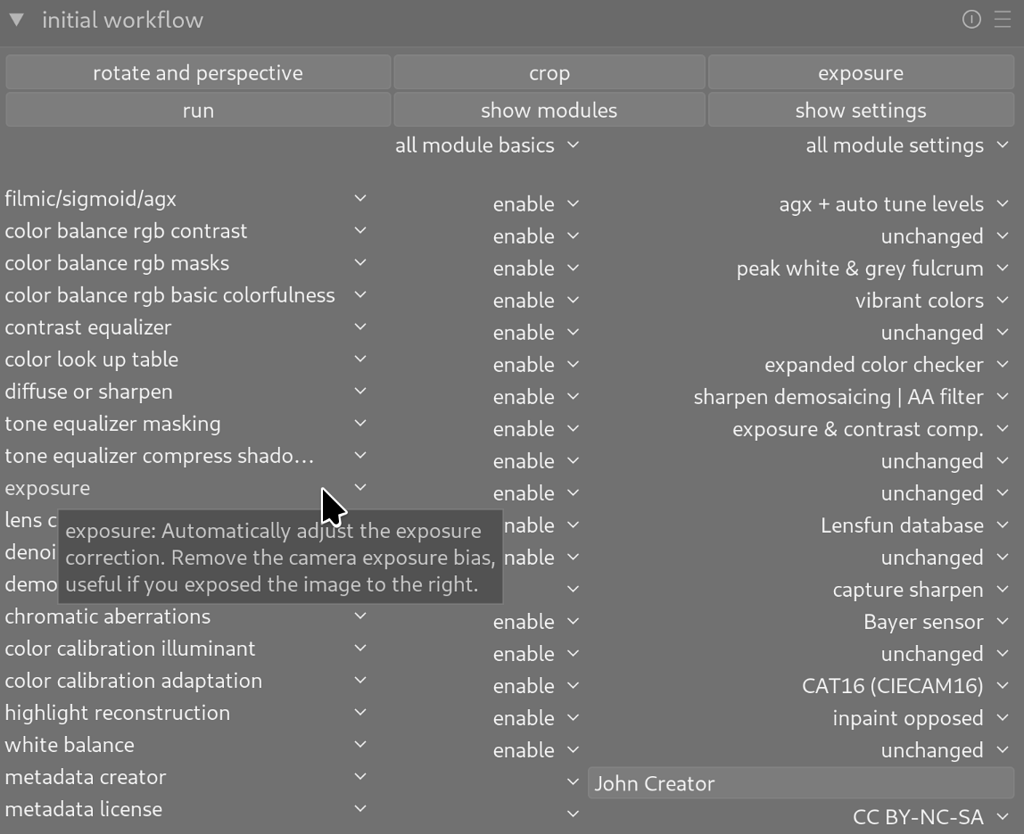 Initial Workflow Module lua script for darktable 5.4 and AgX ...