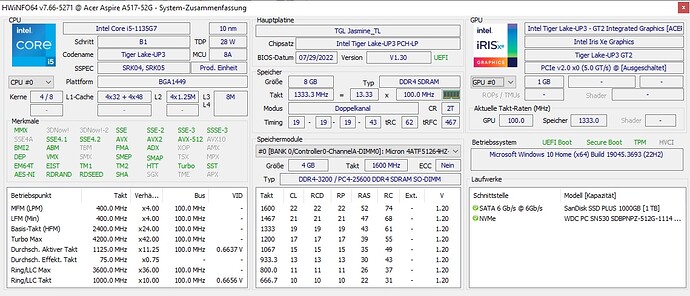 system laptop - graka intel iris