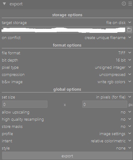 export settings