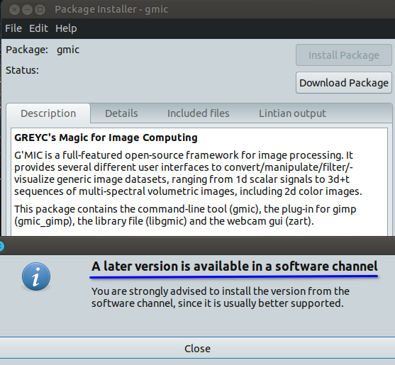 Can't install new G'MIC with GDebi G'MIC discuss.pixls.us